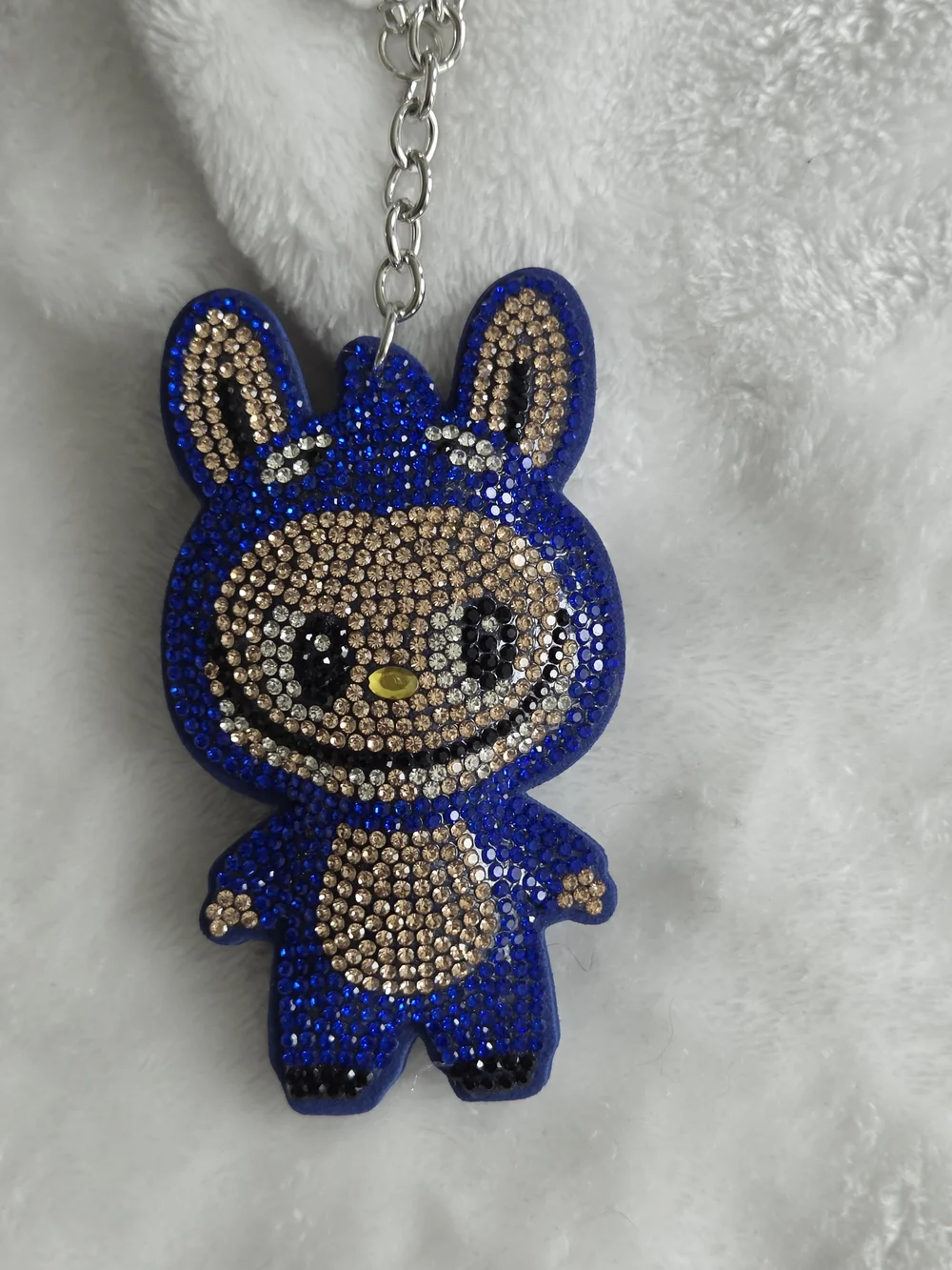 Blue Labubu Rhinestone Bunny Keychain with Gold Accents Bag Charm - Picture 2 of 4